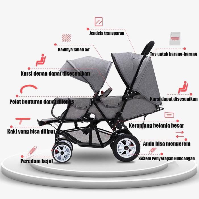 Stroller Kembar Stroller Baby Kereta Stroller Twin Bayi Double Stroller Kereta Dorongan