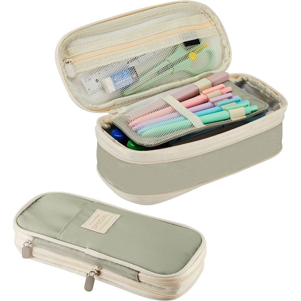 

Solid Color Pencil Case Denim Polyester Fabric Zipper Pen Holder Bag Stationery Pouch School Office