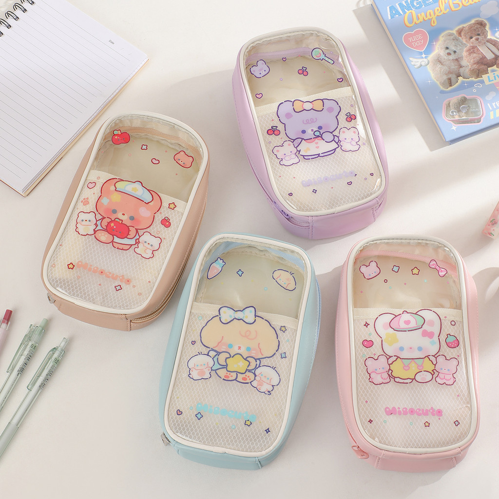 

Kawaii Pu Leather Pencil Case Cartoon Bear Rabbit Large Pen Bags Stationary Storage School Supplies