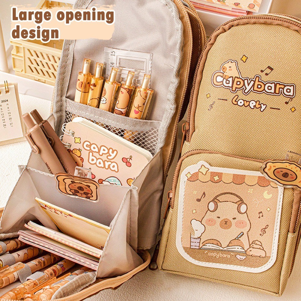 

Cartoon Capybara Pencil Bag Pen Cases Six-Layered Oxford Stationery Box Storage Bag For Students