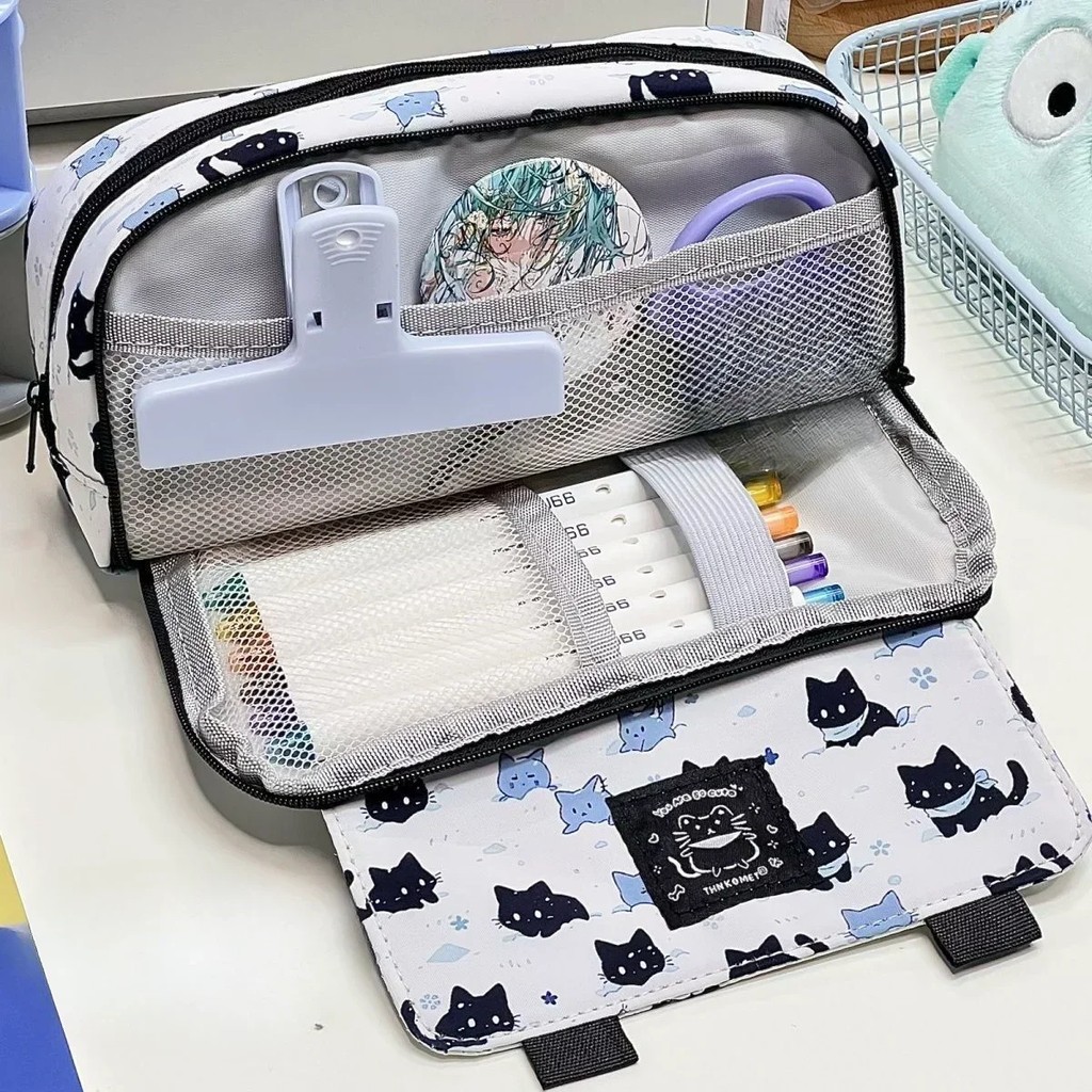 

Cute Cat Pencil Case For Girl Double Layer Pen Pouch Box Multifunctional Kawaii Kitten Pencil Bags