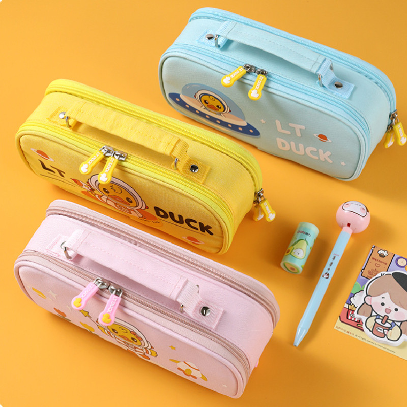 

Large Capacity Canvas Multi Layer Pencil Bag Lt Yellow Duck Stationery Bag Junior High School Multi