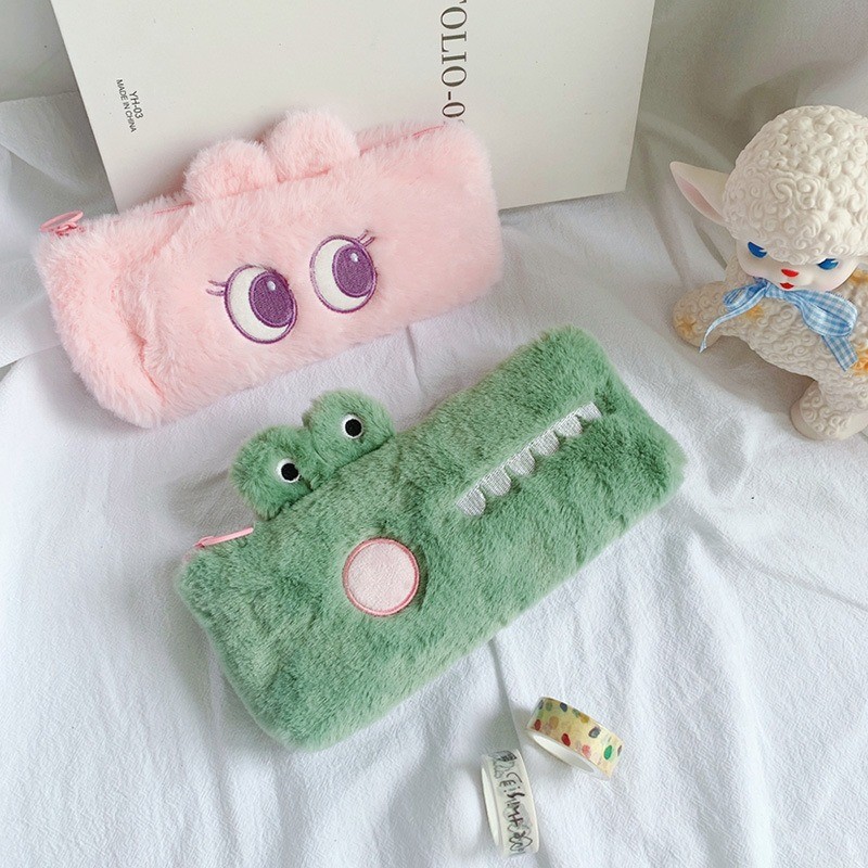 

Ins Style Cartoon Crocodile Rabbit Plush Pencil Bag Korean Style Students Cute Large Capacity