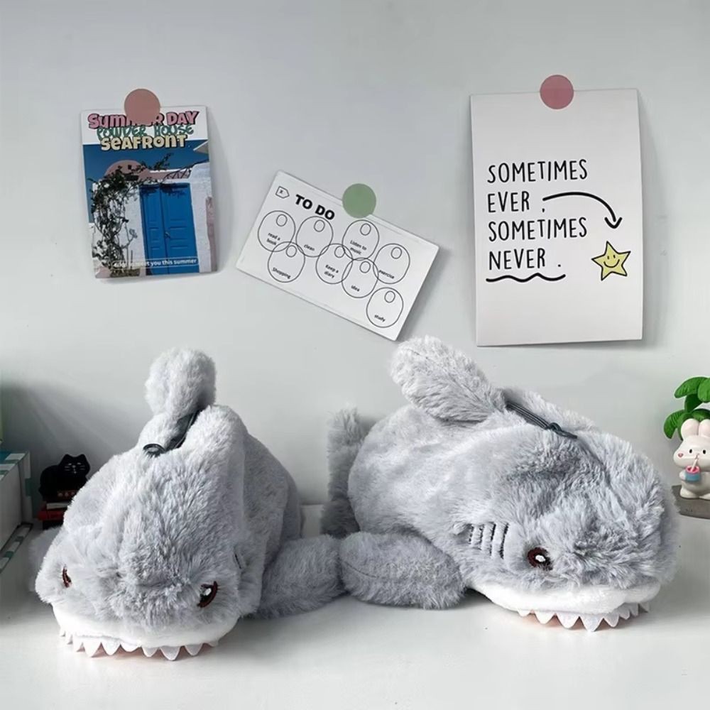 

Cosmetic Pouch Big Shark Plush Pencil Bag Open Mouth Large Capacity Cartoon Pencil Bag Zipper Soft