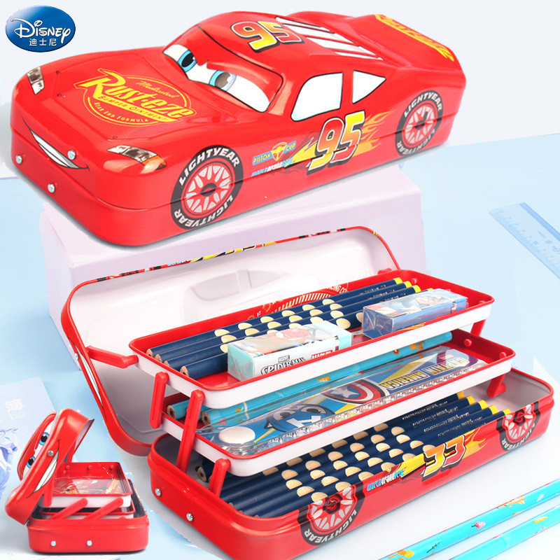 

Disney Children'S Three Layer Stationery Box Iron Pen Box Men'S Large Capacity Kindergarten Mcqueen