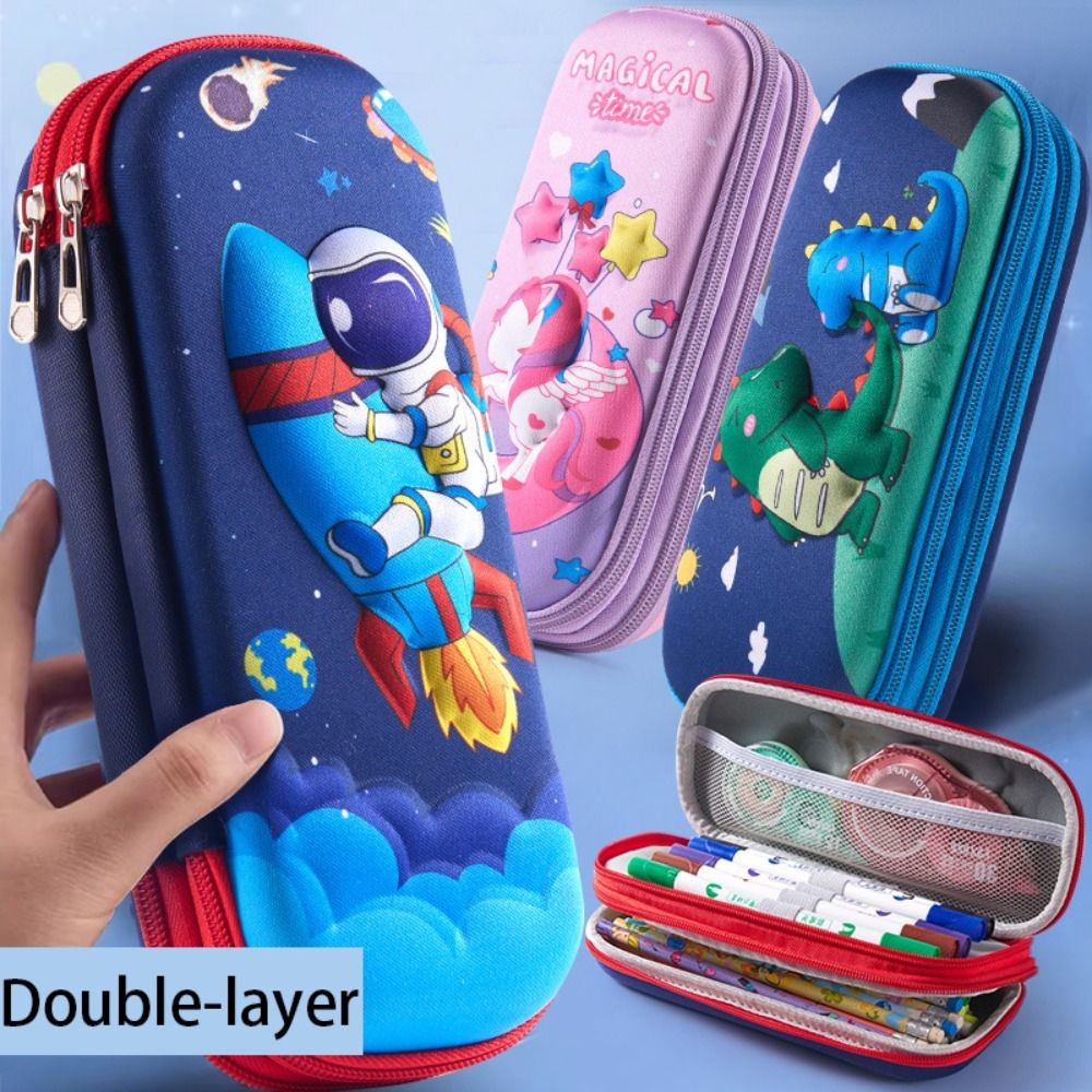 

Eva Pencil Case Cartoon Double-Layer Large Capacity Pen Bag Waterproof 3D Pen Box Student For Girls
