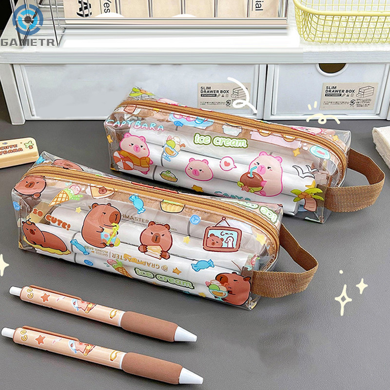 

Cartoon Capybara Pencil Case High-Capacity Anime Storage Bag Kawaii Transparent Waterproof Pencil