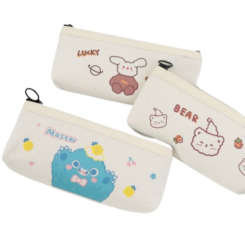 

Cartoon Pencil Bag High Capacity Canvas Pens Organizer Holder Bag Stationery Storage Case For