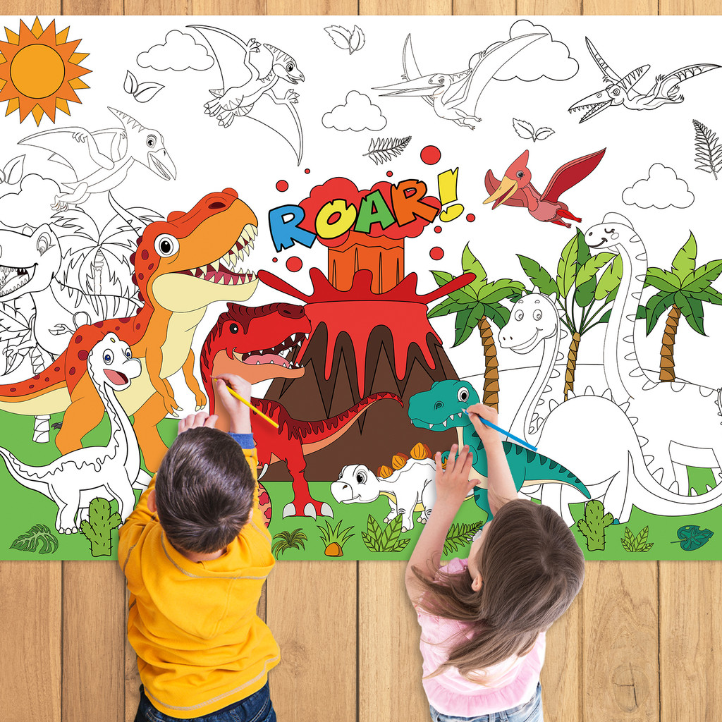 

Hot 110X80Cm Dinosaur World Coloring Books Large Coloring Tablecloth Birthday Party Supplies Favor