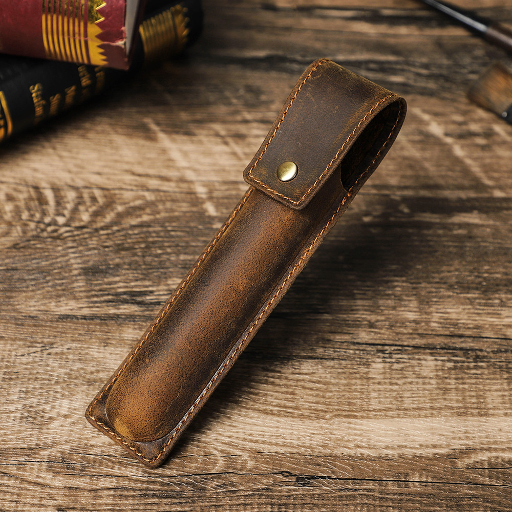 

Handmade Cowhide Pen Holder For 1 2 3 Pens Crazy Horse Leather Pencil Case Pouch Storage Bag