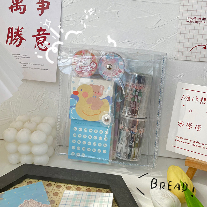 

1Pcs Clear Cosmetic Bag Waterproof Pvc Pencil Pouch Portable Notebook Stickers Accessories Organizer