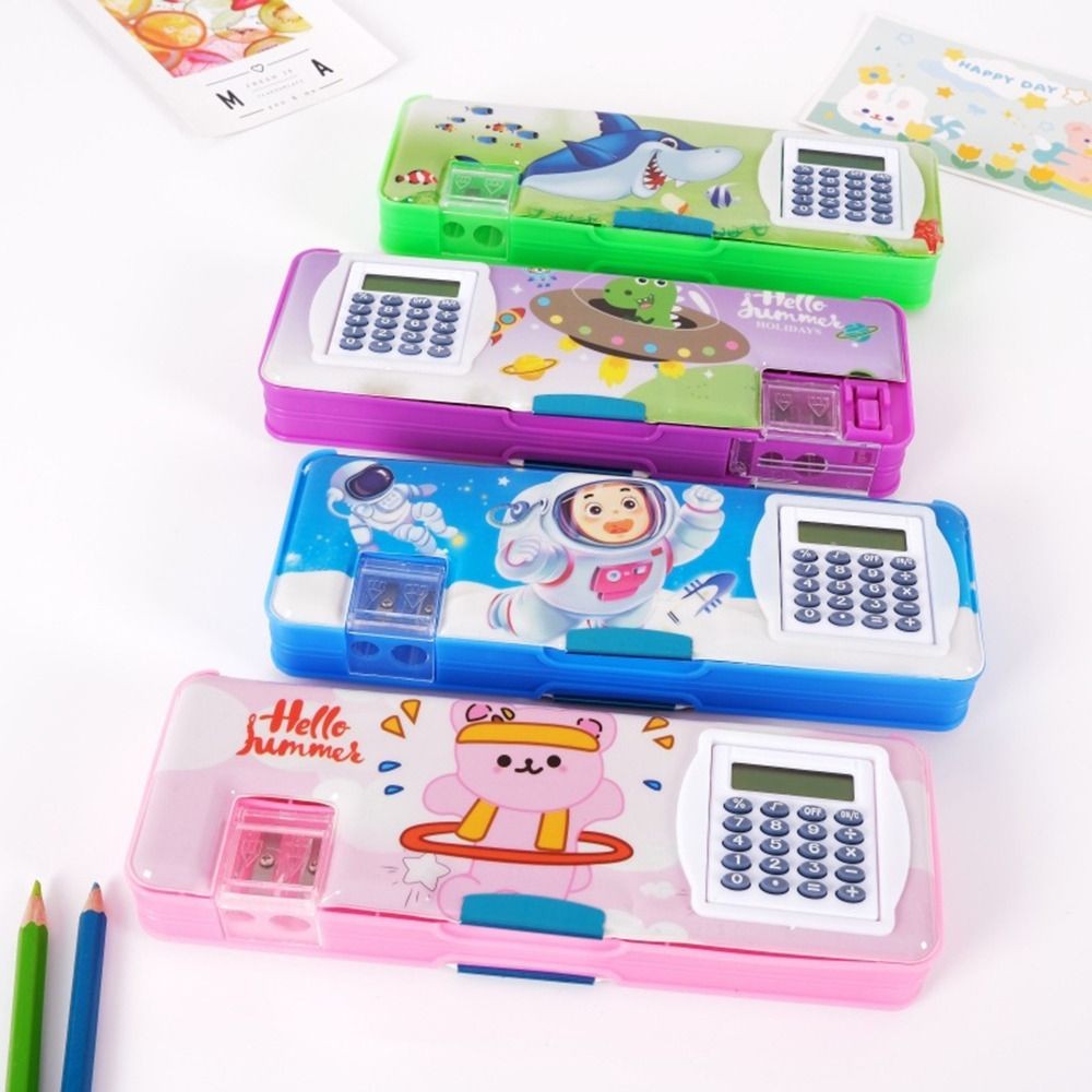 

Double Layer Pencil Case Pencil Sharpener With Calculator Stationery Storage Box Plastic