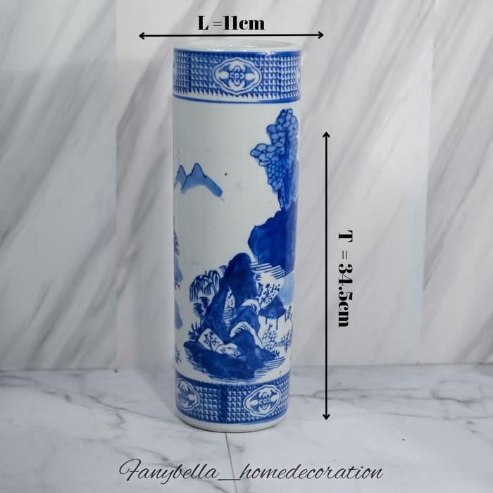 JTTOP" TEMPAT PAYUNG KERAMIK GUCI VAS BUNGA KERAMIK PORSELEN BIRU PUTIH IMPOR