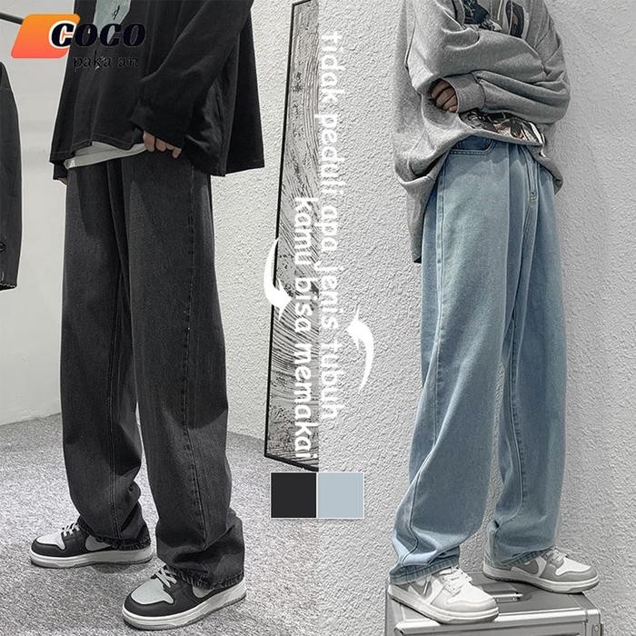 Wearon- Celana Longgar Lurus Pria Celana Gombrong Pria Oversize Celana Jeans Pria Longgar