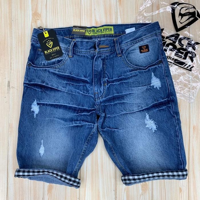 Rawman- Celana Pendek Jeans Sobek Pria Black Viper / Vlg Original Denim Terbaru