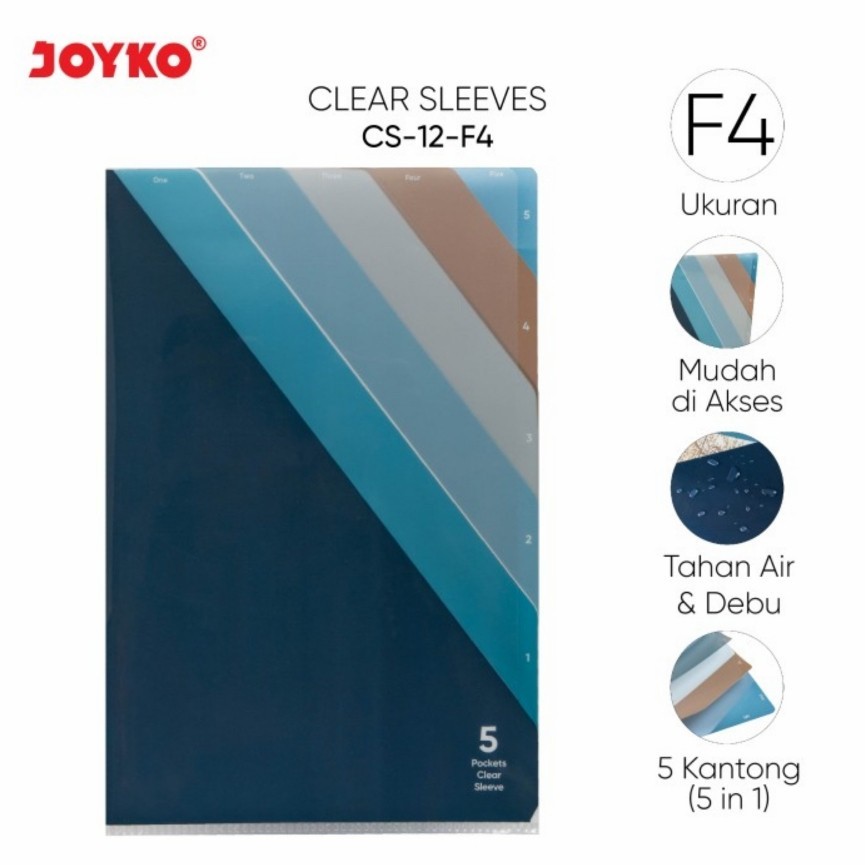 

JOYKO CLEAR SLEEVE F4 5 POCKETS / MAP L DOKUMEN JOYKO 5 SLOT MURAH BERKUALITAS CS-12-F4 - RAJA BIGBOX