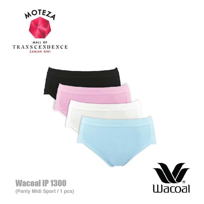 Lovina- Celana Dalam Wanita - Wacoal Panty Midi Sport - Ip 1300 Basic Hitam Katun Nyaman