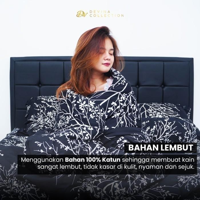 Premium Bedcover Sprei Set Aesthetic Korea Hitam Polos Dengan Karet Anti Geser Devina Collection