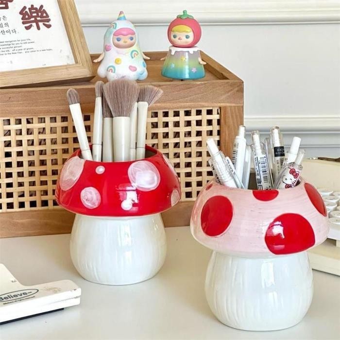 

Keramik Tempat Pensil Meja Serba/Guna Tempat Pen Pena Jamur Penyimpanan Lucu/Aesthetic Korean Pen