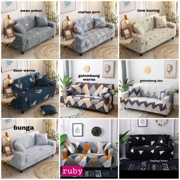 Sarung sofa 2 dudukan/ cover sofa 2 seater +free 1bh sarung bantal elastis motif