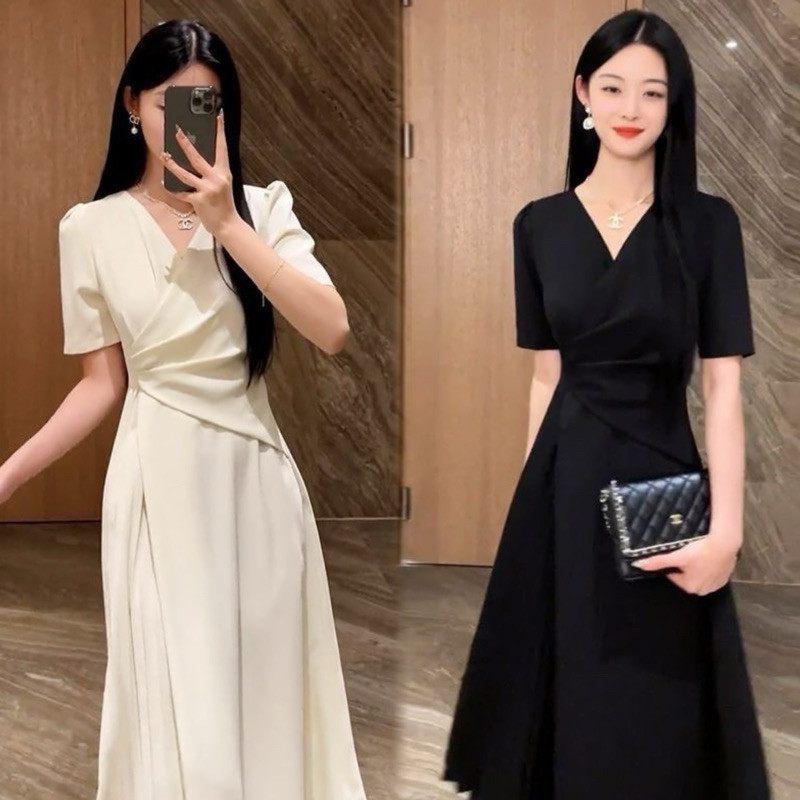 PROMO / Dress Smile Gaun Putih Plisket Dress Hitam Simple Polos Wanita M497