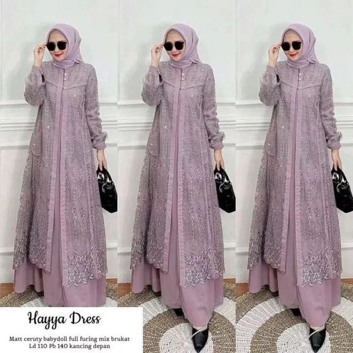 PROMO / SIZE S-3L Gamis Brukat Pesta Wanita Muslim Terbaru Wilona Dress Bahan Ceruti Babydoll Brokat