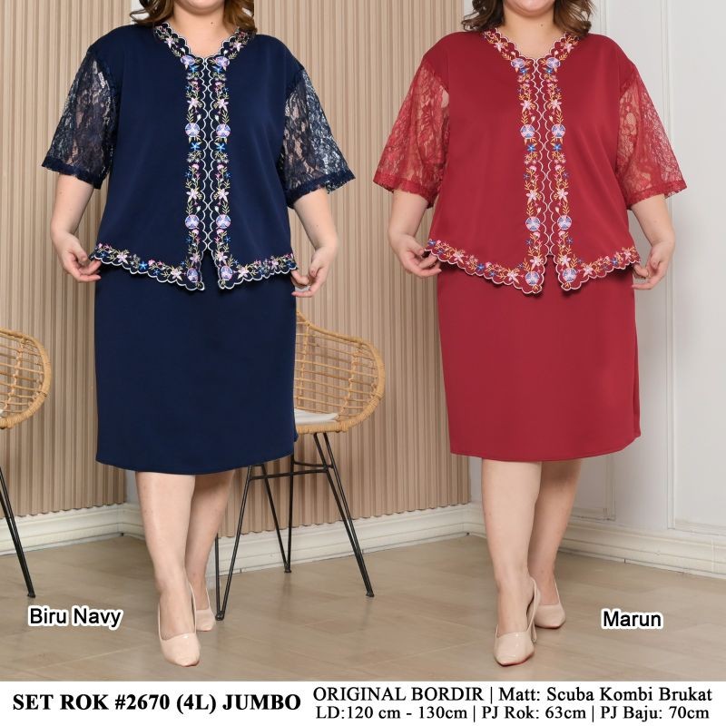 [NEW] SERAGAM Setelan Rok 2670 size JUMBOOriginal Bordir Mat : Scuba Import & brukat Size Jumbo