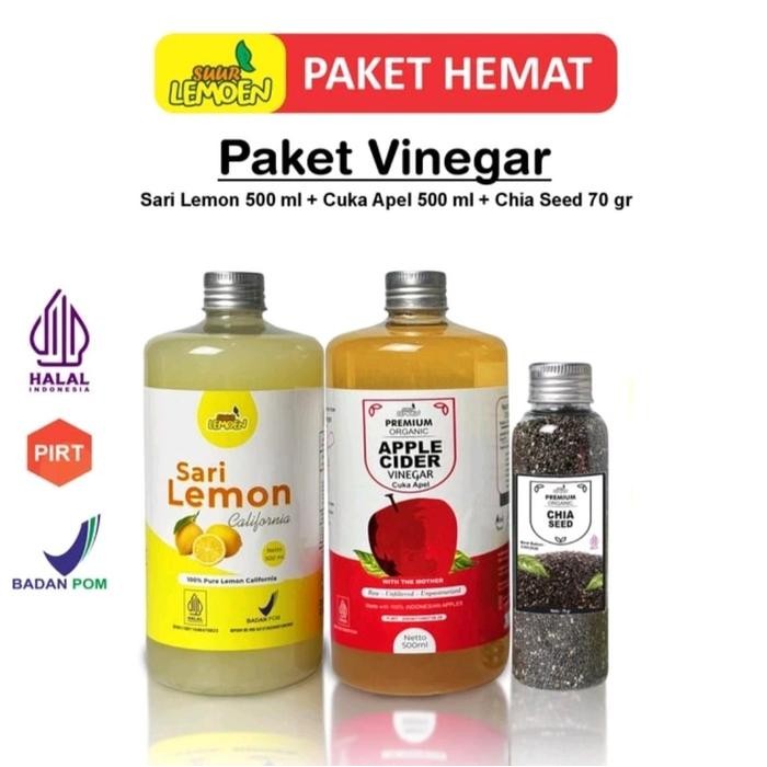 

PAKET CUKA APEL 500 ML DAN LEMON 500 ML + 70 GR CHIA Botol