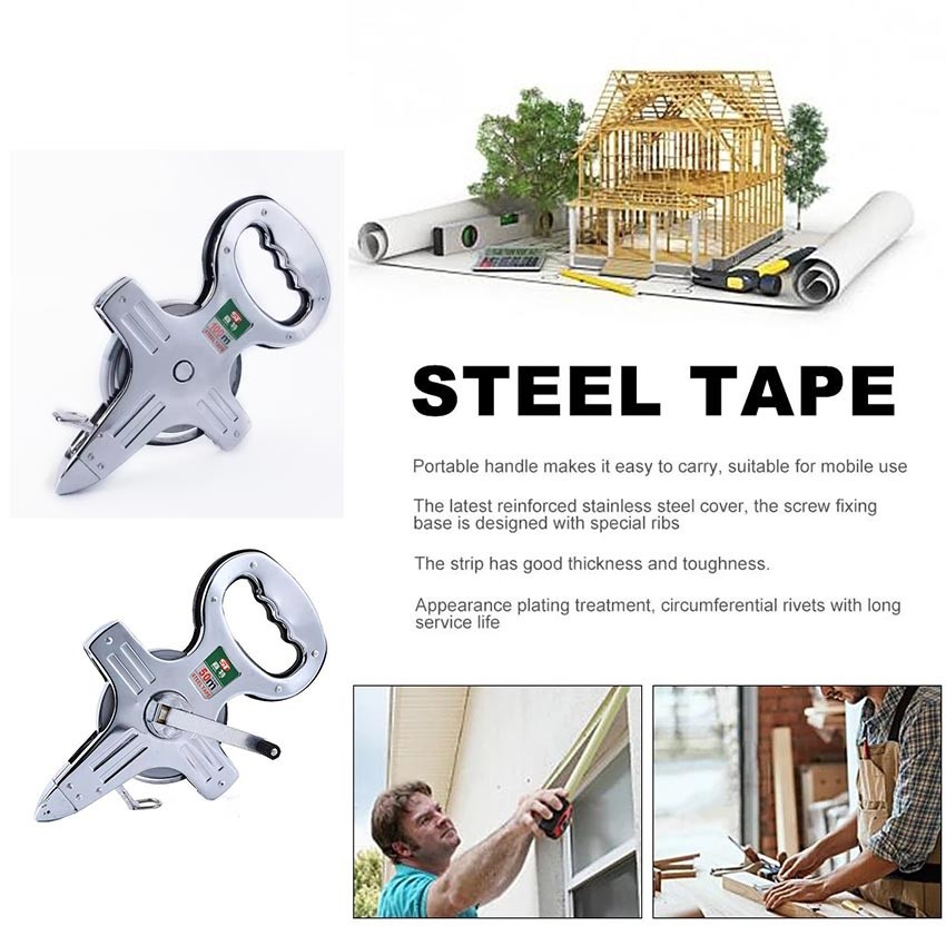 Stainless Steel Meteran Tancap Tanah Panjang 100 meter / 50 meter Meteran Roll Plat 50M Meteran