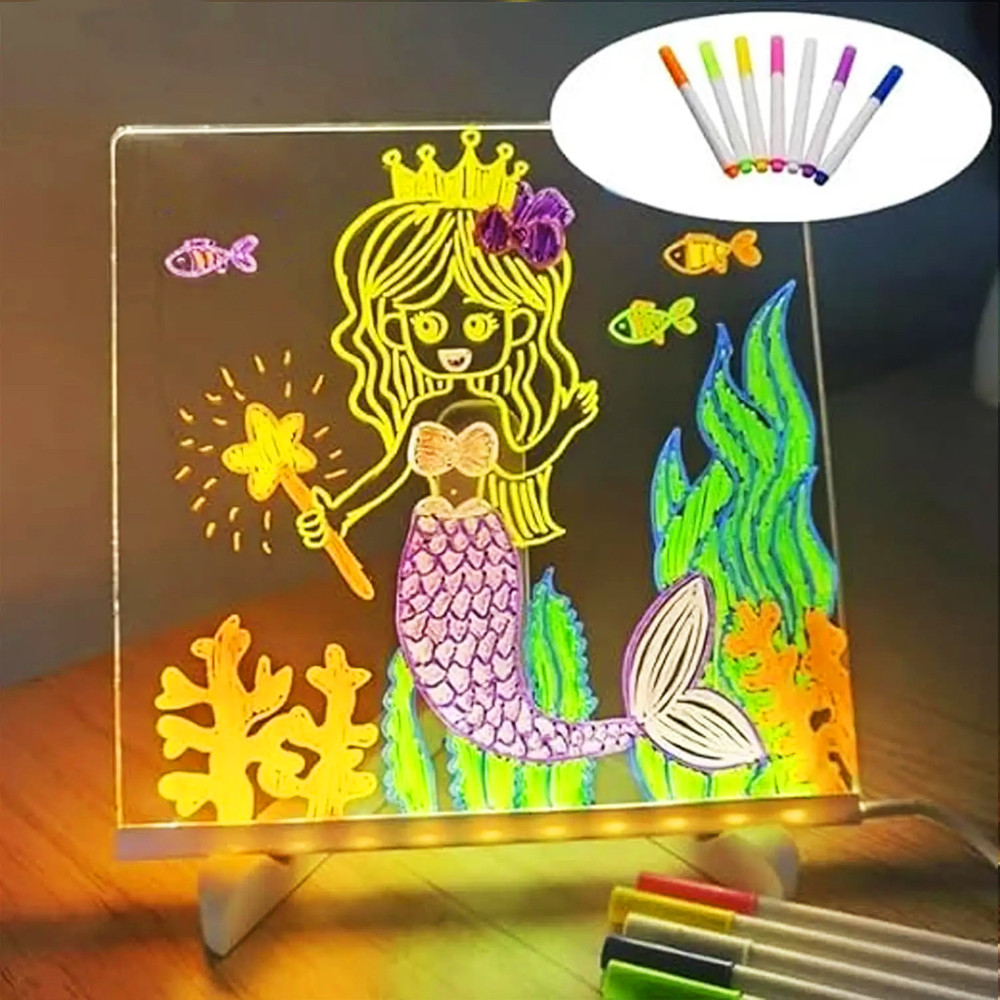 

Led Note Board With Night Light Colorful 7 Pens Diy Acrylic Message Board ChildrenS Drawing Board