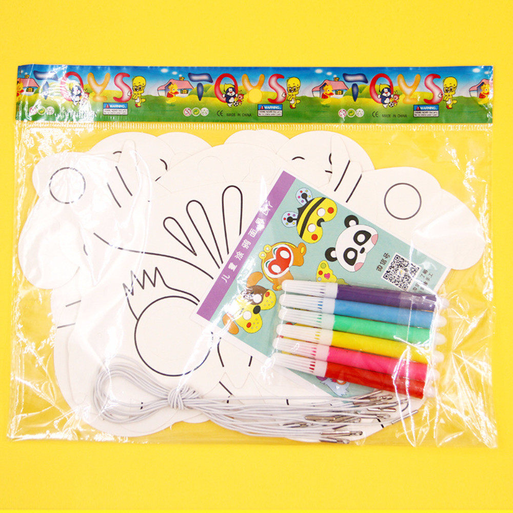 

Cartoon Animal Diy Graffiti Art Crafts Mask Childs Toy Paper Mask Hand-Painted Gift White Paper Card