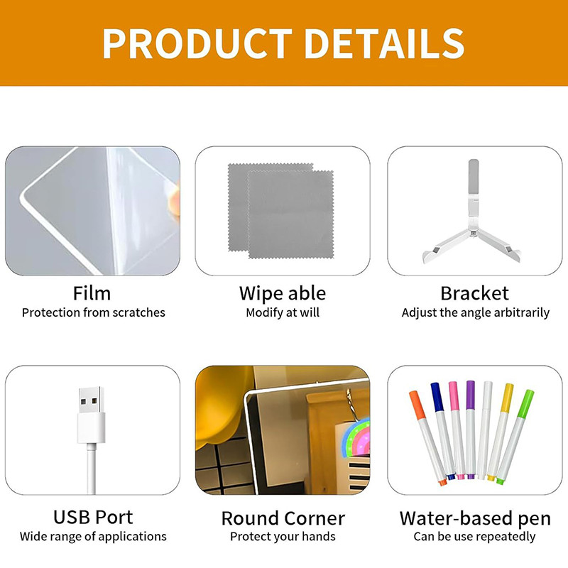 

Glowing Acrylic Marker Board Children Drawing Toys Erasable Led Luminous Message Board Diy Colored