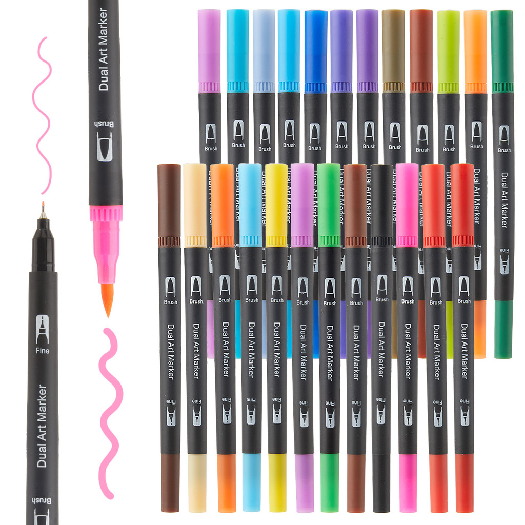 

24 Colors Dual Brush Marker,Fine Tip & Brush Tip For Adults Drawing, Diy Projects, Journaling,