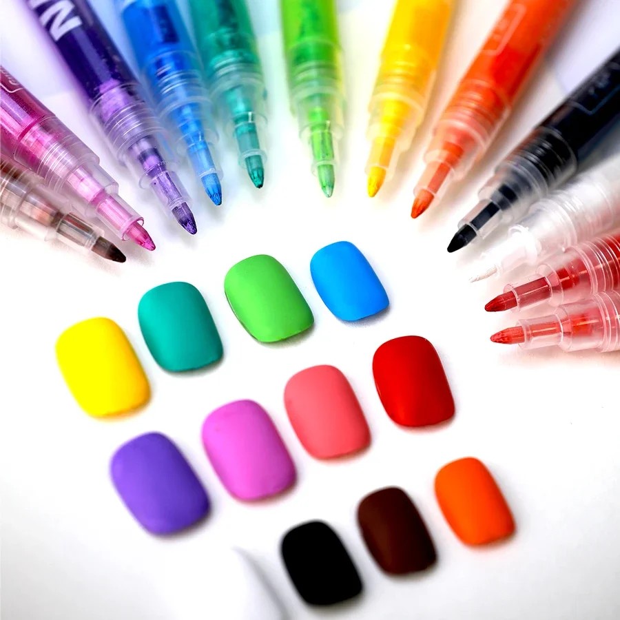 

12 Color 3D Nail Art Pens Set, Nail Polish Pens Nail Point Graffiti Dotting Pen Drawing Painting For