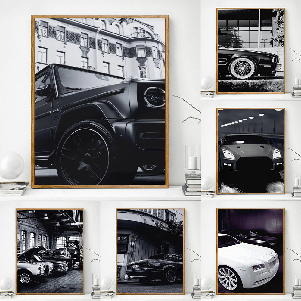 

Vintage Luxury Sports Car Poster Black And White Racing Canvas Painting Classic Automotive Wall Art