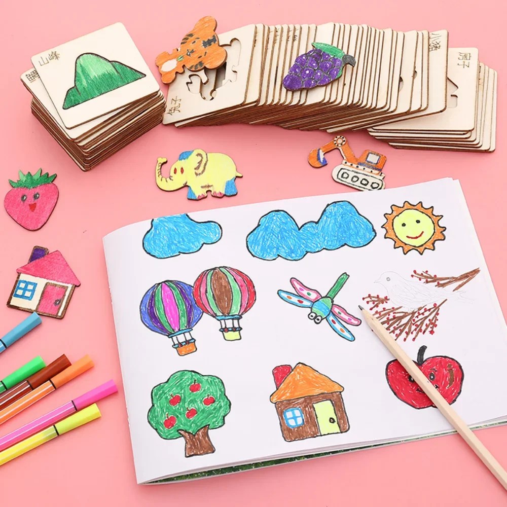 

New 20/32Pcs Kids Art Sets Drawing Toys Diy Painting Stencils Template Wooden Craft Educational For