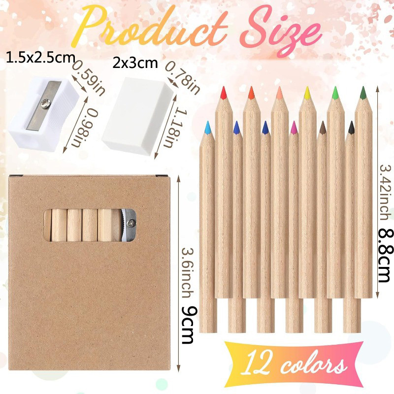 

Cute 8.8Cm Mini Drawing Colored Pencil Per Box 12 Pcs Wooden Colors Pencil With Sharpener Eraser For