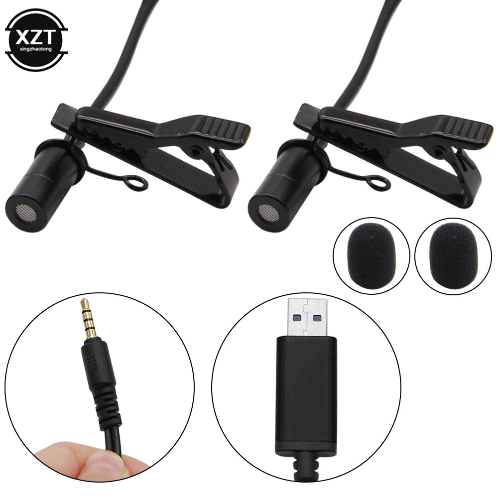 USB 2.0/3.5mm Dual heads Mics Microphone Clip-on Lavalier Lapel USB 3.5 mm 2 Microphone Mic for Phon