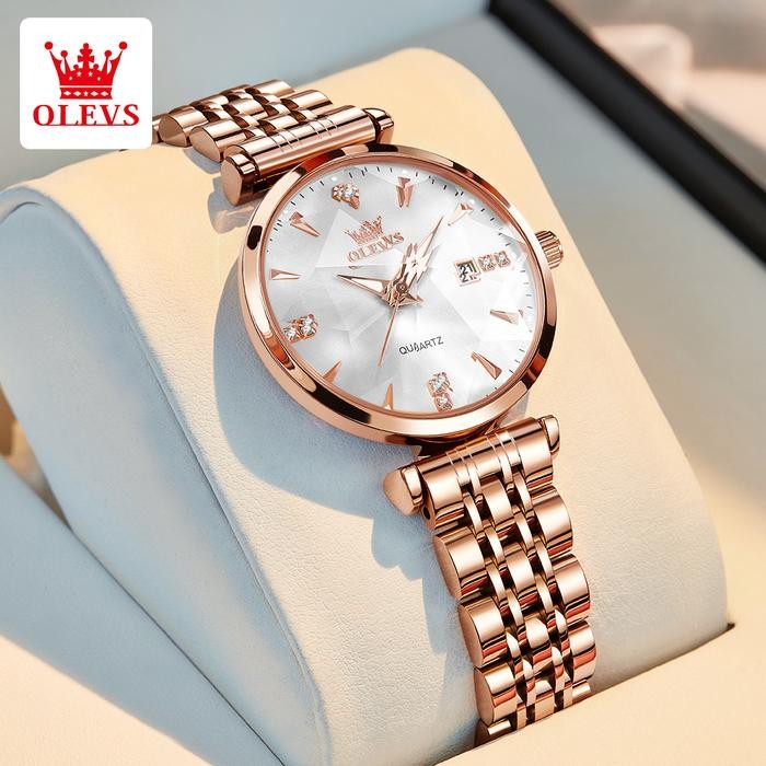 Femmora- Olevs Jam Tangan Wanita Anti Air Cewek Keanggunan Kalender Rantai Kecil Bercahaya