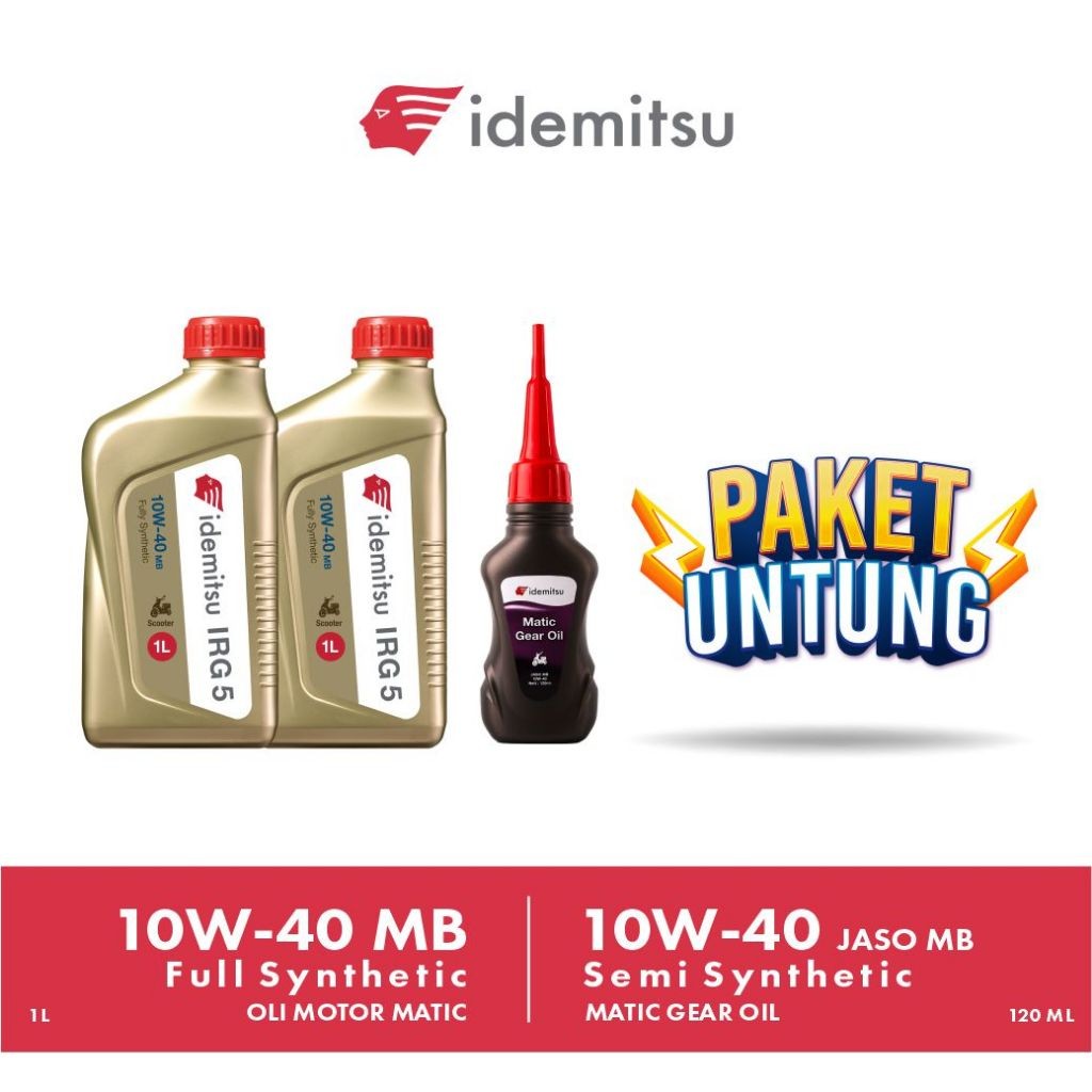 PAKET OLI IDEMITSU IRG5 10W-40 MB (1L) 2 BOTOL + IDEMITSU Matic Gear