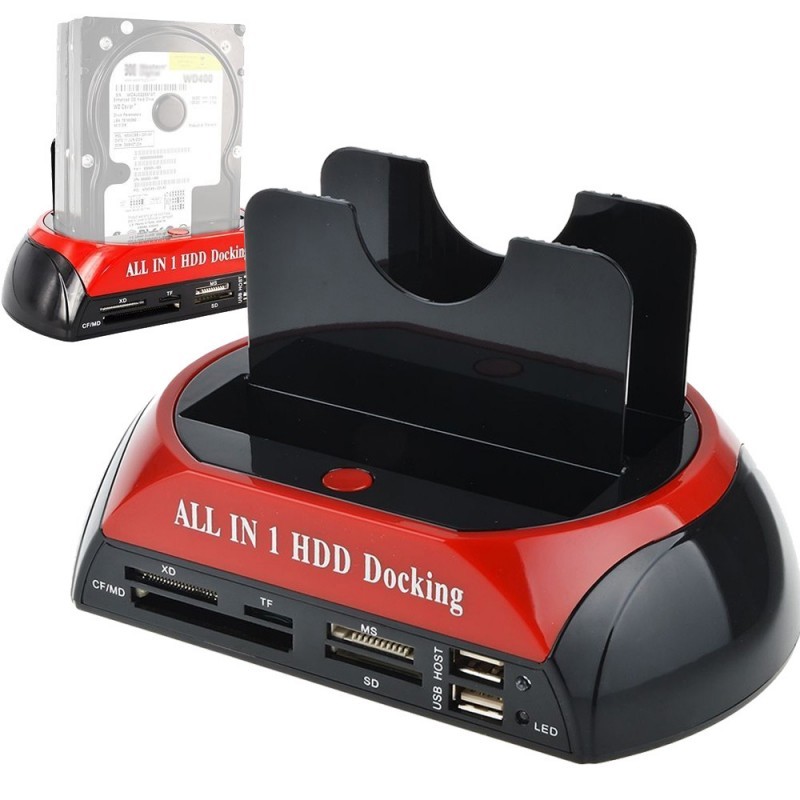 USB 2.0 to IDE SATA Hard Disk OTB Cloning Dock All in One HDD Docking Station Dual Bay 2.5 Inch 3.5 