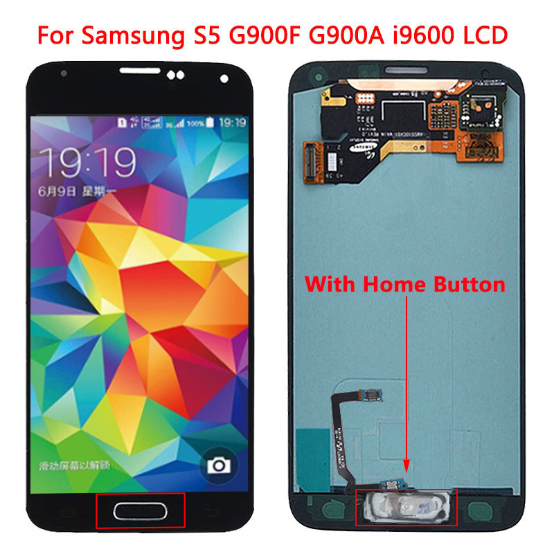 5.1''SUPER AMOLED S5 LCD For Samsung  S5 i9600 G900A LCD Display Touch Screen With Home Button For S