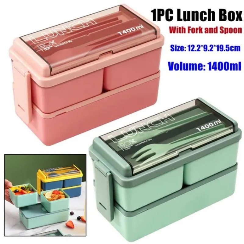 Double Layered Plastic Lunch Box Microwave Bento Box