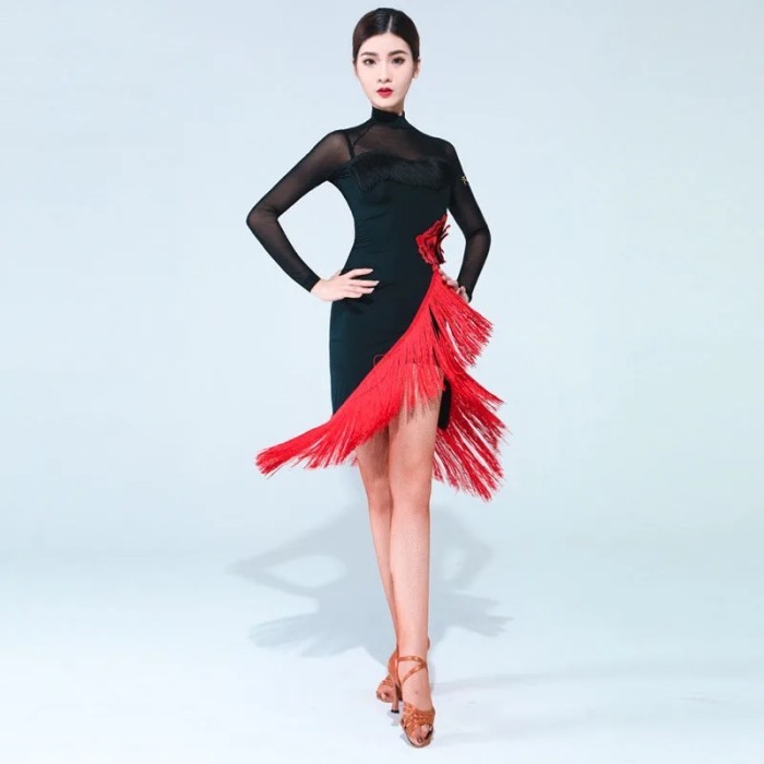 Latin Dance Dress Women Ballroom Dance Dress Sleeves Tango Rumba