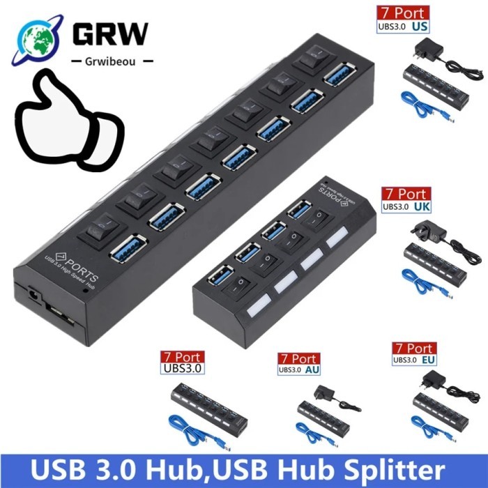 USB 3.0 Hub USB Hub 3.0 Multi USB Splitter 3 Hab Use Power Adapter