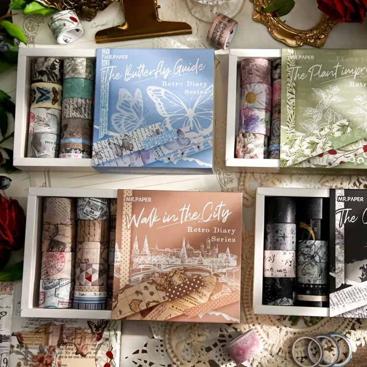 

Bayluna 20 Rolls/set Washi Tape Set Retro Plant Pattern Diary Background Decoration Material Stickers