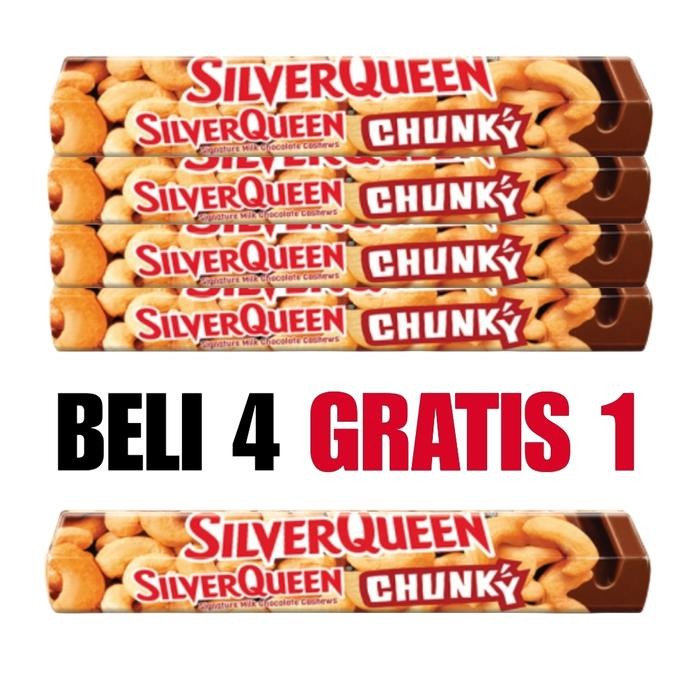 

SilverQueen Beli 4 Gratis 1 Chunky Bar Chocolate Cashews 95 g Terlaris