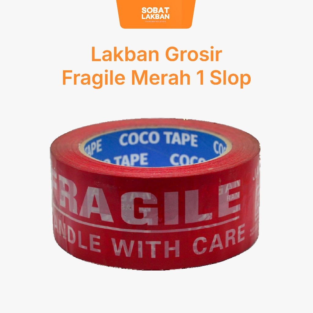 

JH8 Lakban Grosir Fragile Merah Coco Tape 100 Yard 1 Slop