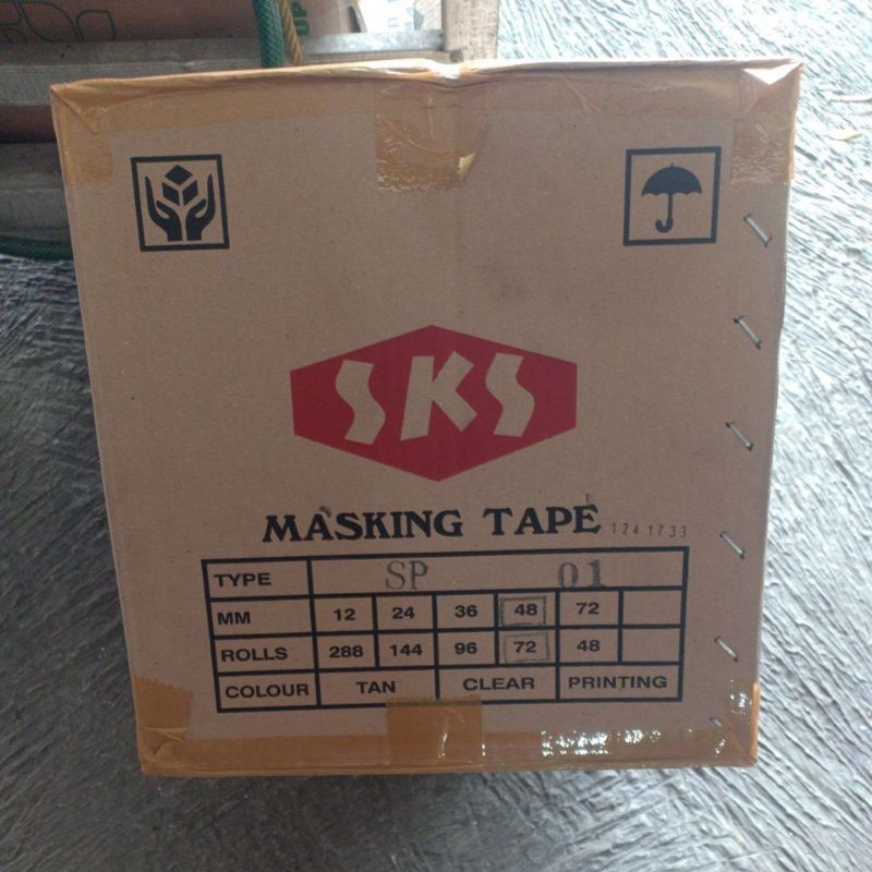 

JH8 Masking Tape SKS 24mmx12 meter Lakban Kertas SKS 1 inci & 2 inci x 12 meter Harga per dus