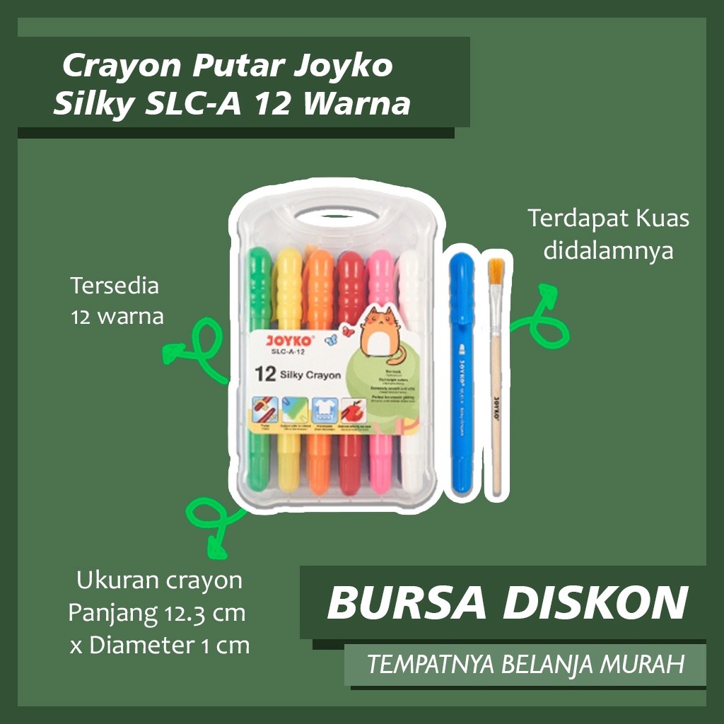 

[READY] Crayon Putar Joyko Silky SLC - A Krayon Halus Joyko SLC-A12 24 Warna